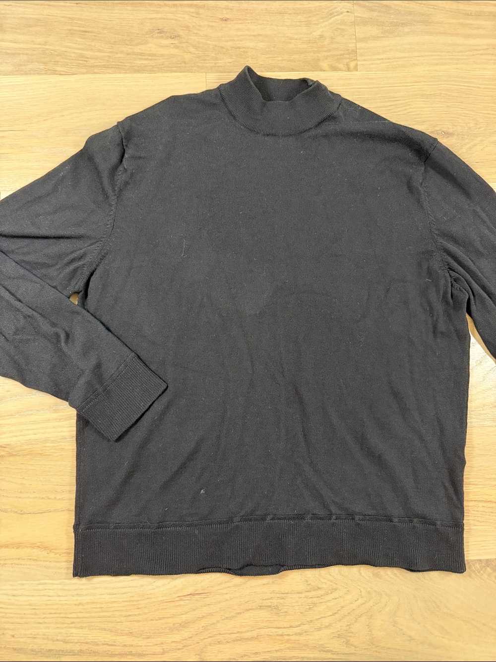 Luxury Merino Wool Silk Cashmere Blend Mock Neck Sweater Black XL
